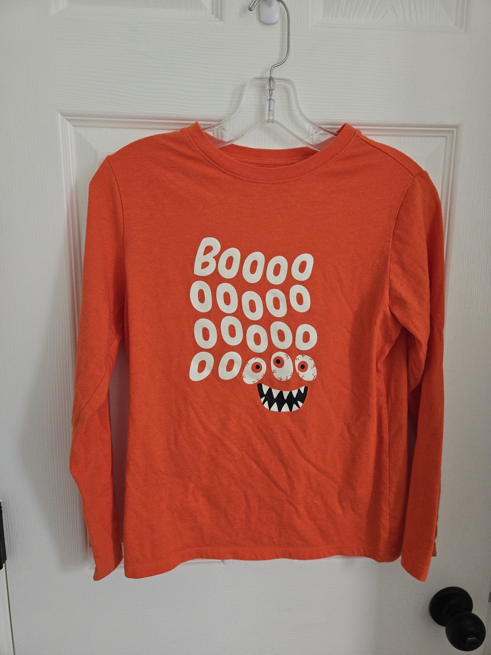 Glow In The Dark, Halloween, Orange Long-Sleeve Tee with 'Boooo' Monster Graphic